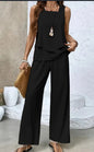 Print Suits Sleeveless Double-layer Vest And Loose Straight Pants Womens Clothing