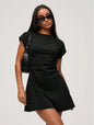 Women's Solid Color Pleated Casual Flutter Sleeve Dress