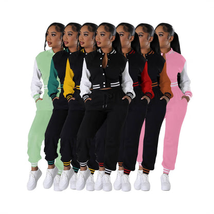 Women's Fashion Baseball Uniform Stitching Single-breasted Two-piece Suit